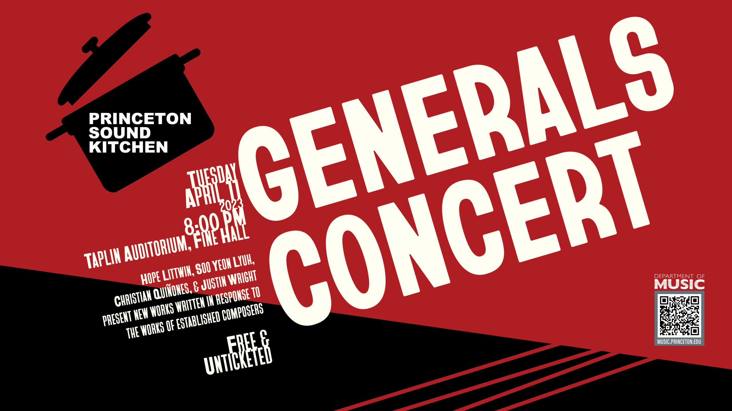 dark red poster with large white text that reads "Generals Concert" for Princeton Sound Kitchen