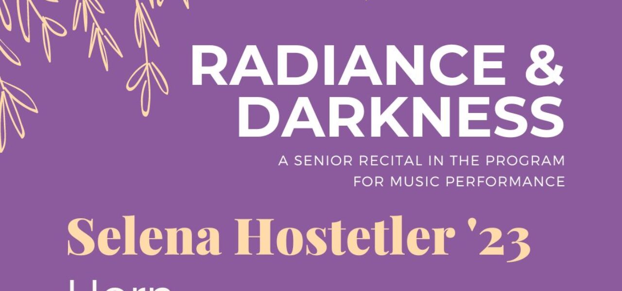 light purple poster with white text that reads "Radiance & Darkness." Read the description below for more details.