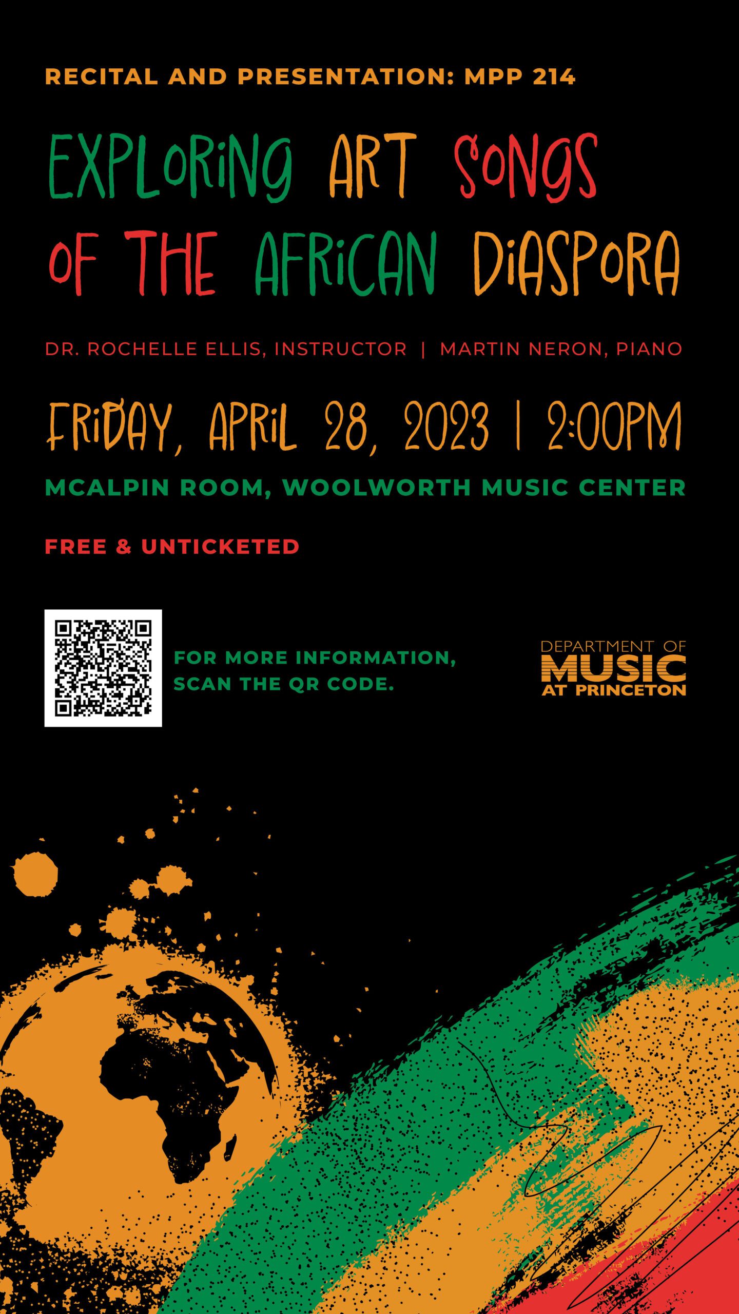 poster with black background and brightly colored text in green, yellow, and red. Includes a graphic of a yellow planet.