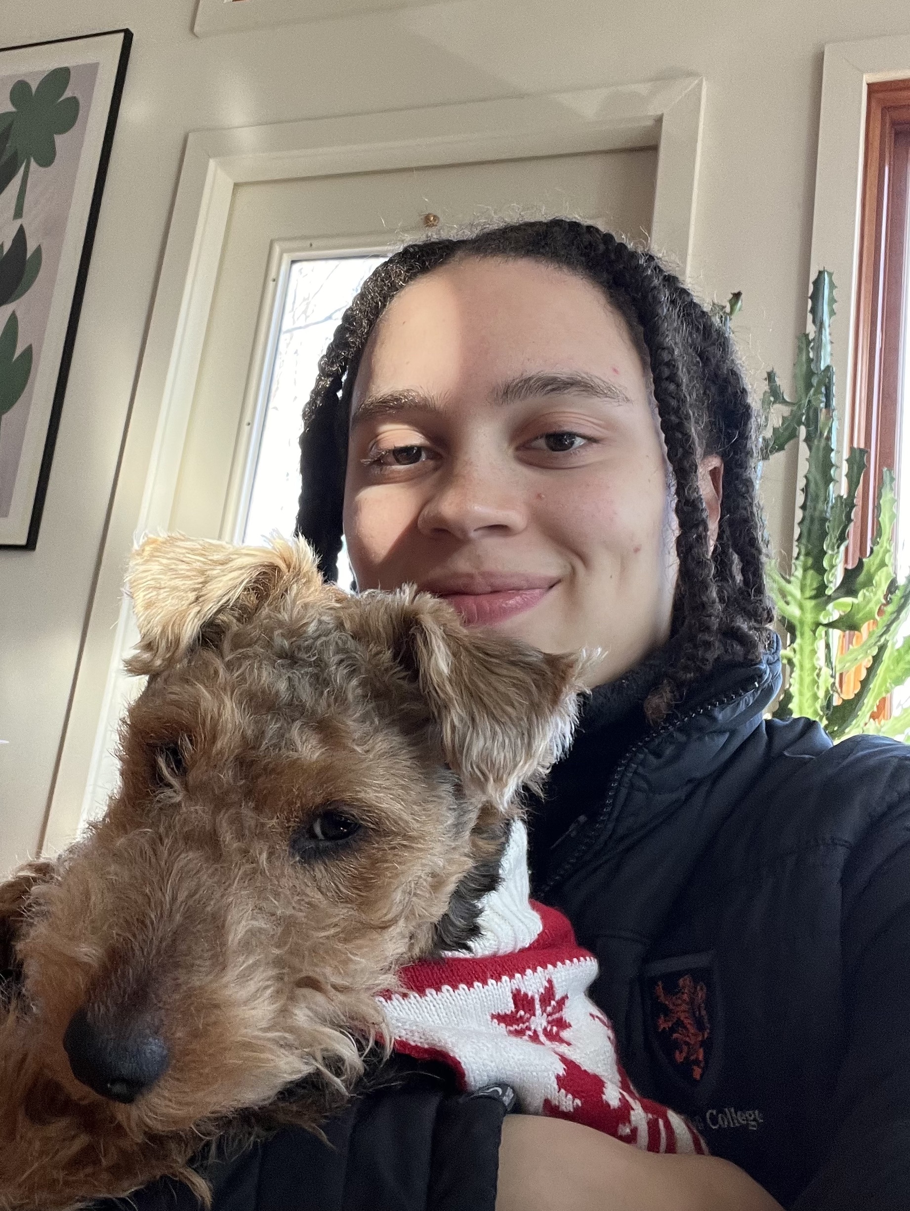 A selfie of Lola Constantino with her dog.