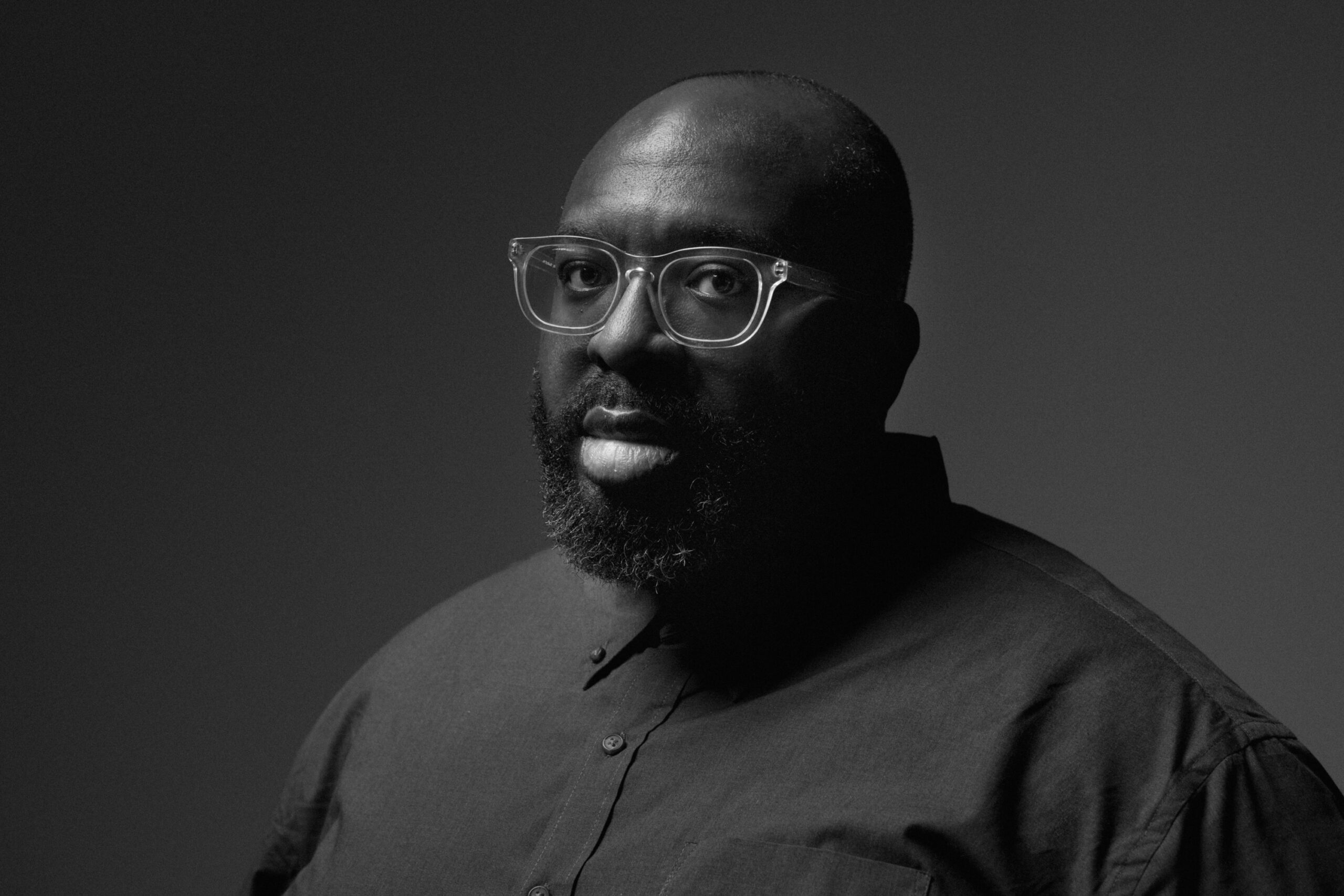 A black and white portrait of a person